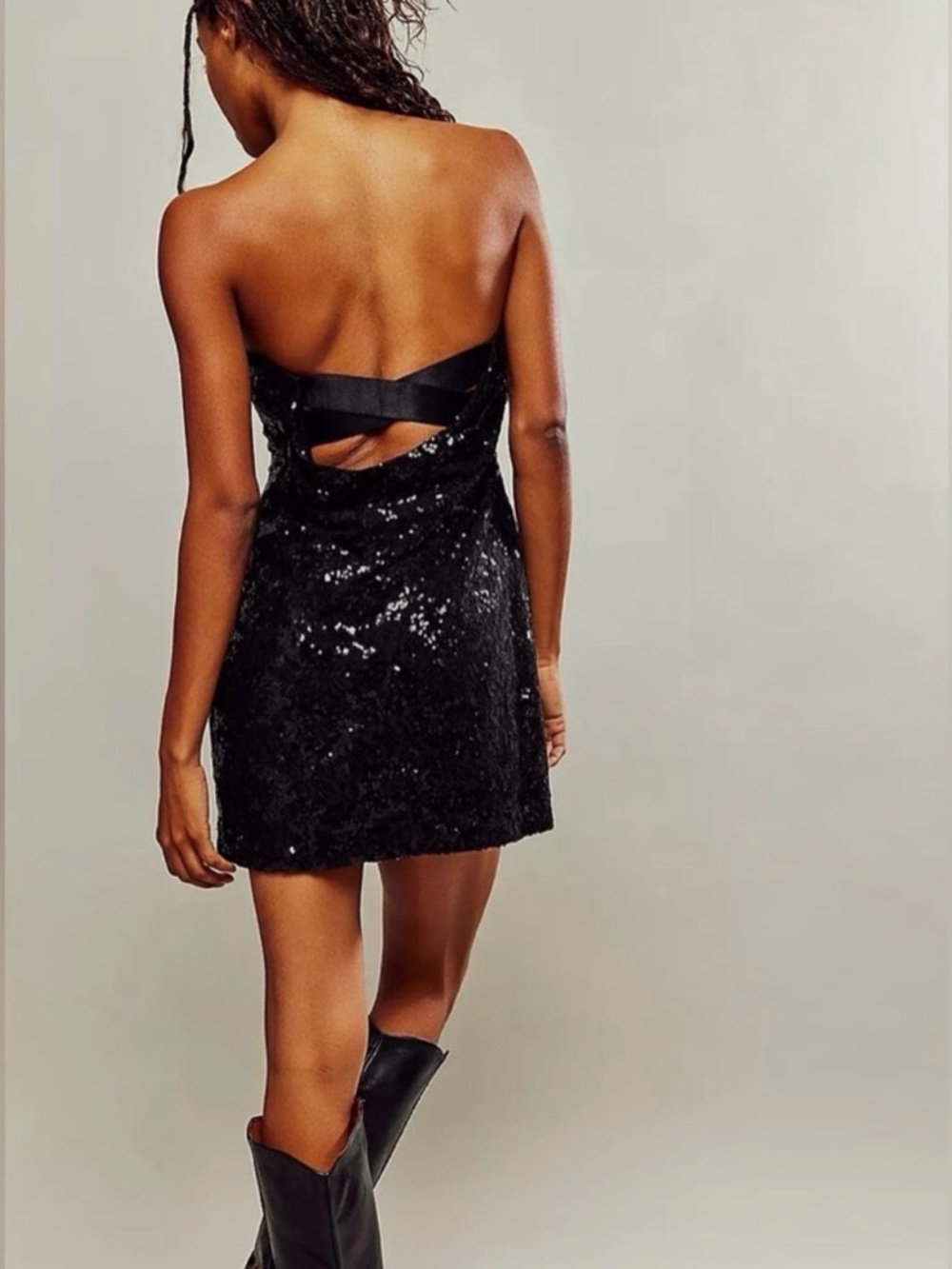 Free People Black Sequin Strapless Mini Dress, Size Small - Picture 2 of 12